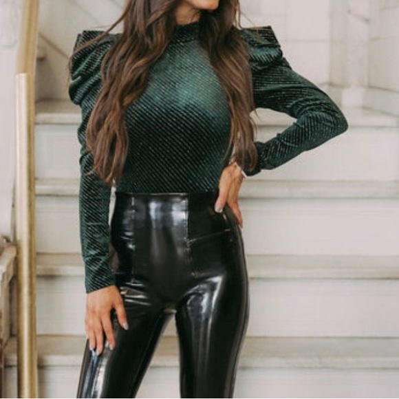 Hunter green velvet bodysuit - Picture 2 of 7